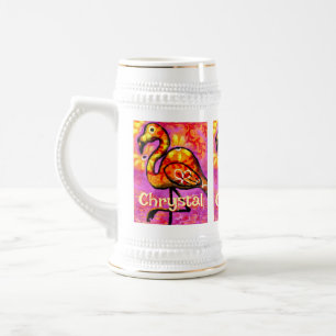 Whimsical Abstract Flamingo Bird Personalized Beer Stein