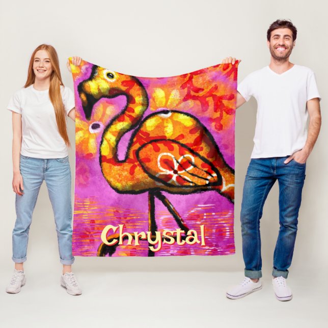  Whimsical Abstract Flamingo Bird Personalized Fleece Blanket (In Situ)