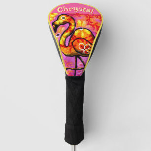 Whimsical Abstract Flamingo Bird Personalized Golf Head Cover