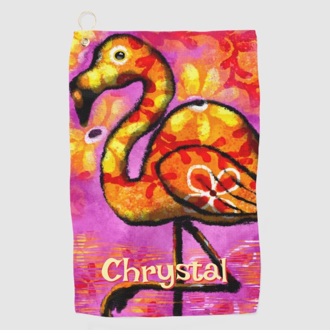  Whimsical Abstract Flamingo Bird Personalized Golf Towel (Front)