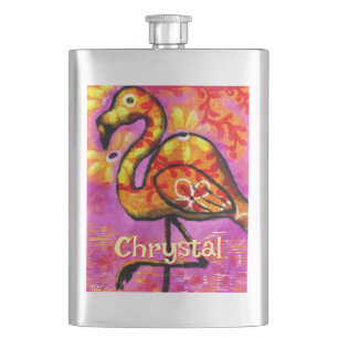 Whimsical Abstract Flamingo Bird Personalized Hip Flask