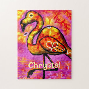 Whimsical Abstract Flamingo Bird Personalized Jigsaw Puzzle