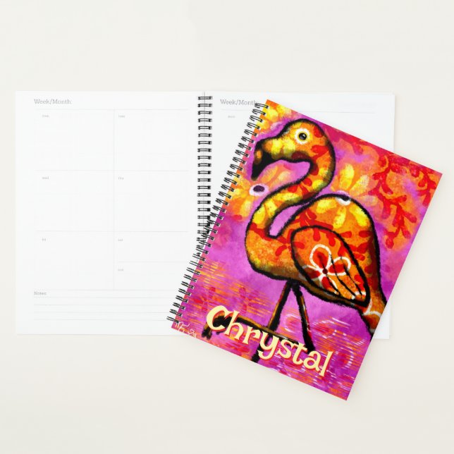  Whimsical Abstract Flamingo Bird Personalized Planner (Display)