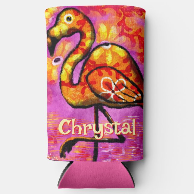  Whimsical Abstract Flamingo Bird Personalized Seltzer Can Cooler (Front)