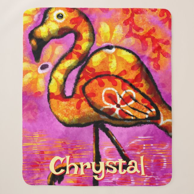  Whimsical Abstract Flamingo Bird Personalized Sherpa Blanket (Front)