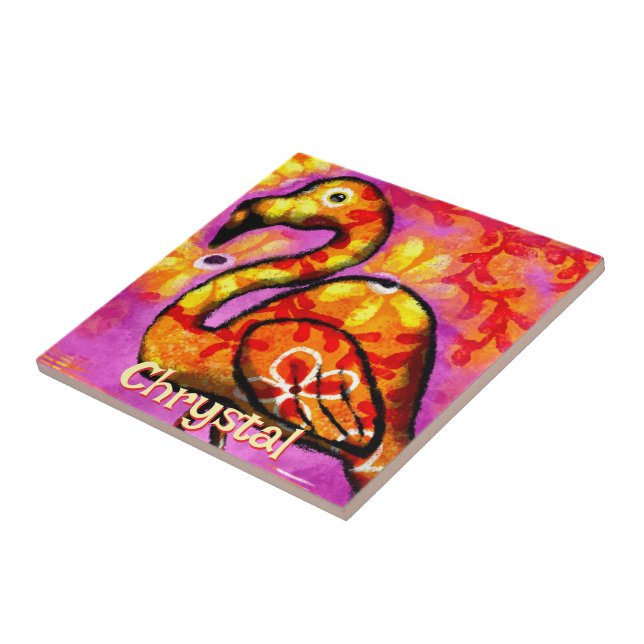  Whimsical Abstract Flamingo Bird Personalized Tile (Side)