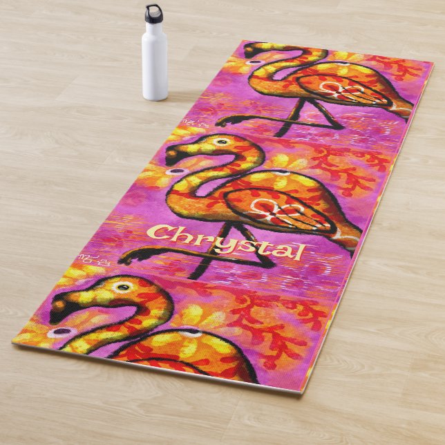  Whimsical Abstract Flamingo Bird Personalized Yoga Mat (In Situ)