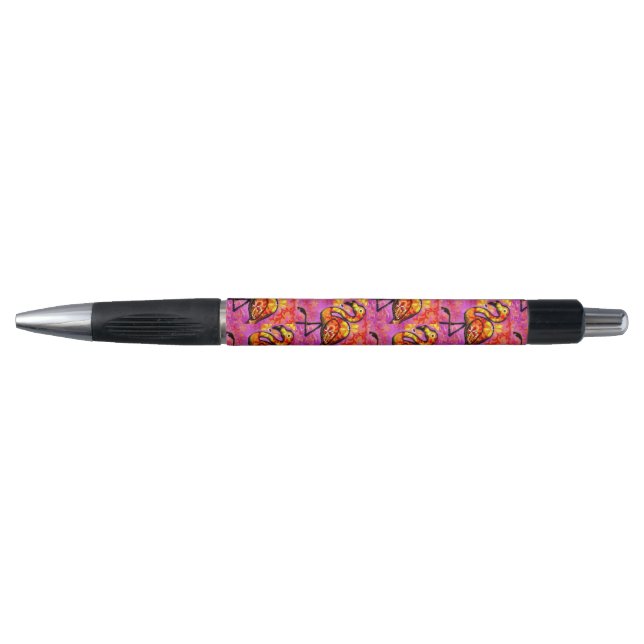 Whimsical Abstract Flamingo Pink Orange Pen (Front)