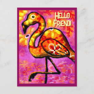 Whimsical Abstract Flamingo Pink Orange Postcard