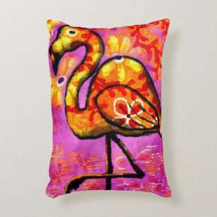 Whimsical Abstract Flamingo Pink Yellow Floral Accent Pillow