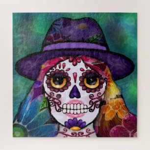 Whimsical Abstract Floral Hippie Sugar Skull Jigsaw Puzzle