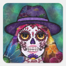 Whimsical Abstract Floral Hippie Sugar Skull