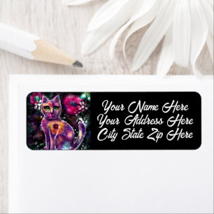 Whimsical Abstract Floral Kitty Cat Return Address