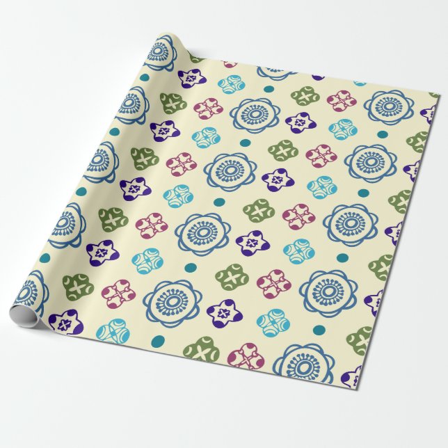Whimsical Abstract Floral Pattern Wrapping Paper (Unrolled)