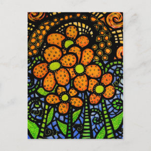 Whimsical Abstract Flowers Colorful Art Postcard