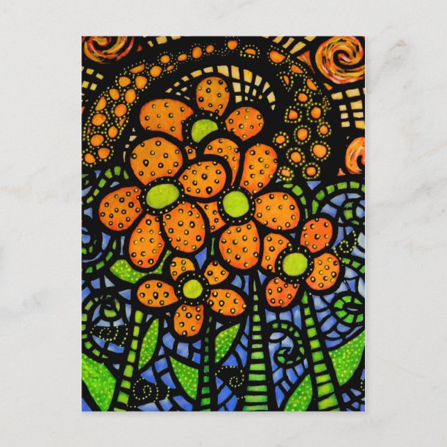 Whimsical Abstract Flowers Colorful Art Postcard (Front)