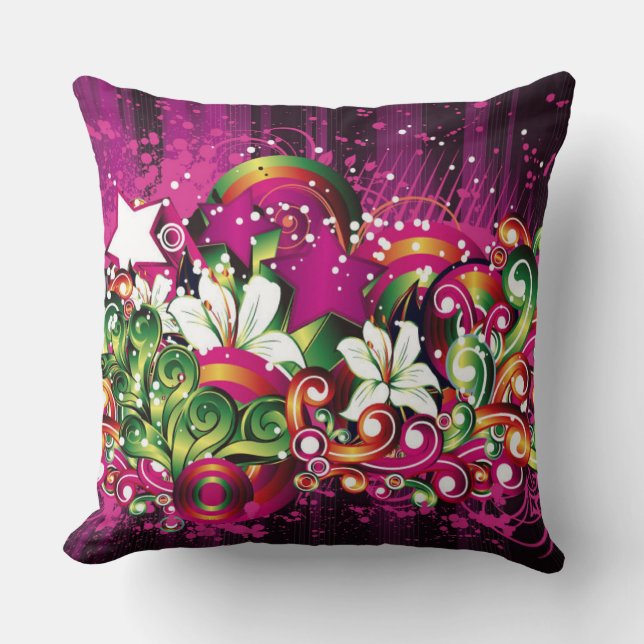 Whimsical Abstract Flowers Throw pillow (Front)