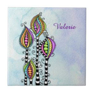 Whimsical Abstract Flowers Tile