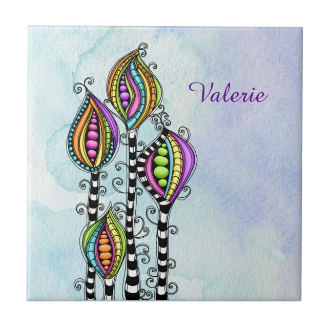 Whimsical Abstract Flowers Tile (Front)