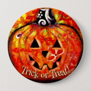 Whimsical Abstract Jack O Lantern Personalized 4 Inch Round Button