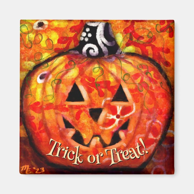 Whimsical Abstract Jack O Lantern Personalized Magnet (Front)
