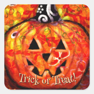 Whimsical Abstract Jack O Lantern Personalized Square Sticker