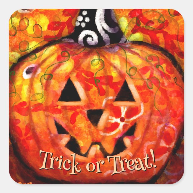 Whimsical Abstract Jack O Lantern Personalized Square Sticker (Front)