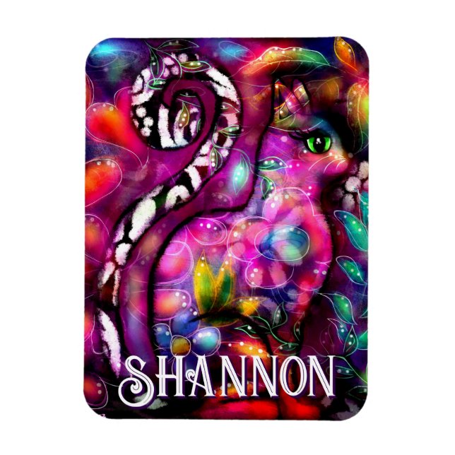 Whimsical Abstract Kitty Cat Floral Personalized Magnet (Vertical)