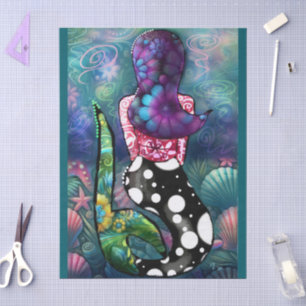 Whimsical Abstract Mermaid Nautical Teal Decoupage Tissue Paper
