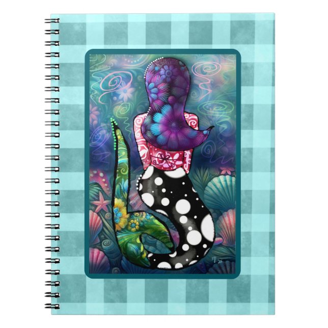 Whimsical Abstract Mermaid Nautical Teal Seashells Notebook (Front)