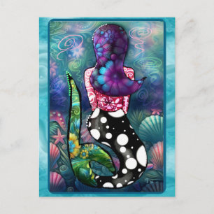 Whimsical Abstract Mermaid Nautical Teal Seashells Postcard