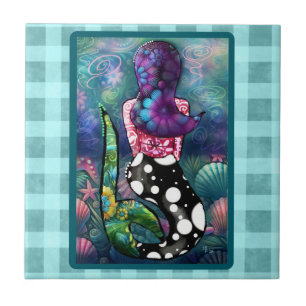 Whimsical Abstract Mermaid Nautical Teal Seashells Tile