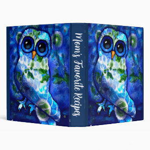 Whimsical Abstract Owl Blue Green Floral Recipe Binder