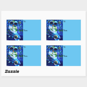 Whimsical Abstract Owl Blue Green Floral Sticker
