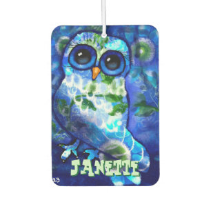 Whimsical Abstract Owl Blue Green Personalized Air Freshener
