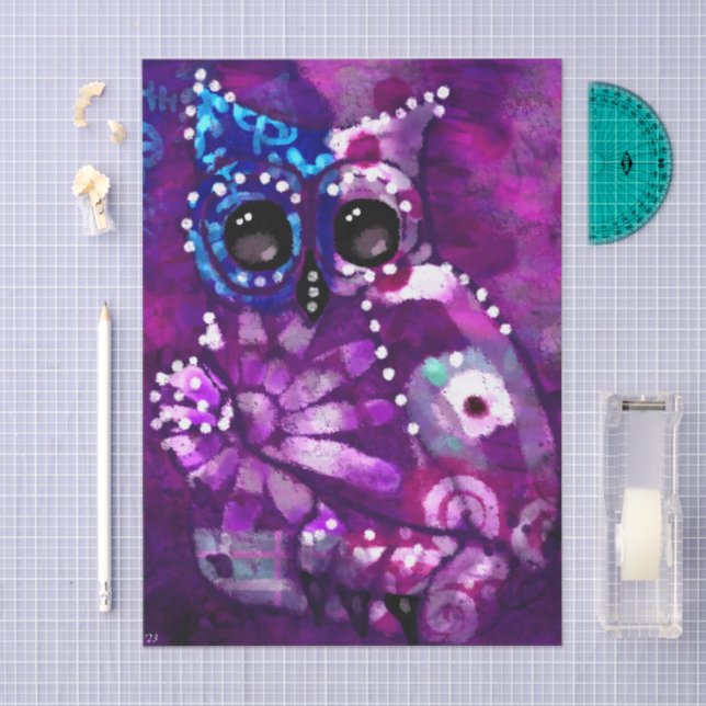 Whimsical Abstract Owl Purple Bird Decoupage Tissue Paper (Craft)