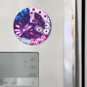 Whimsical Abstract Peace Sign Floral Purple Pink Magnet