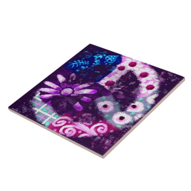 Whimsical Abstract Peace Sign Floral Purple Poster Tile (Side)