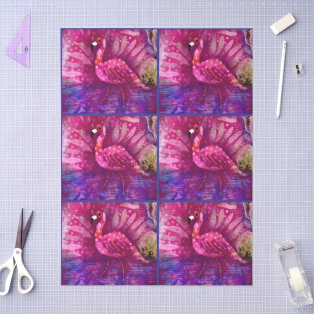 Whimsical Abstract Pink Flamingo Decoupage Tissue Paper (Craft)