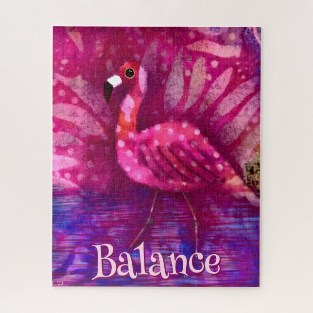 Whimsical Abstract Pink Flamingo Personalized Jigsaw Puzzle (Vertical)