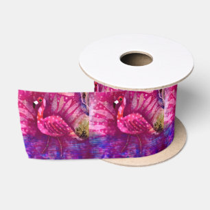 Whimsical Abstract Pink Flamingo Personalized Satin Ribbon