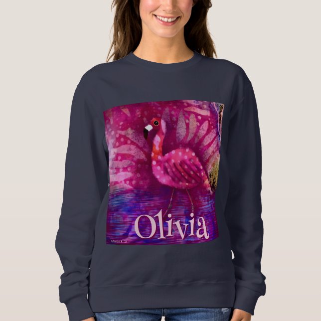 Whimsical Abstract Pink Flamingo Personalized Sweatshirt (Front)
