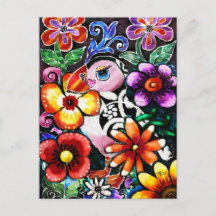 Whimsical Abstract Puffin Bird in Flowers