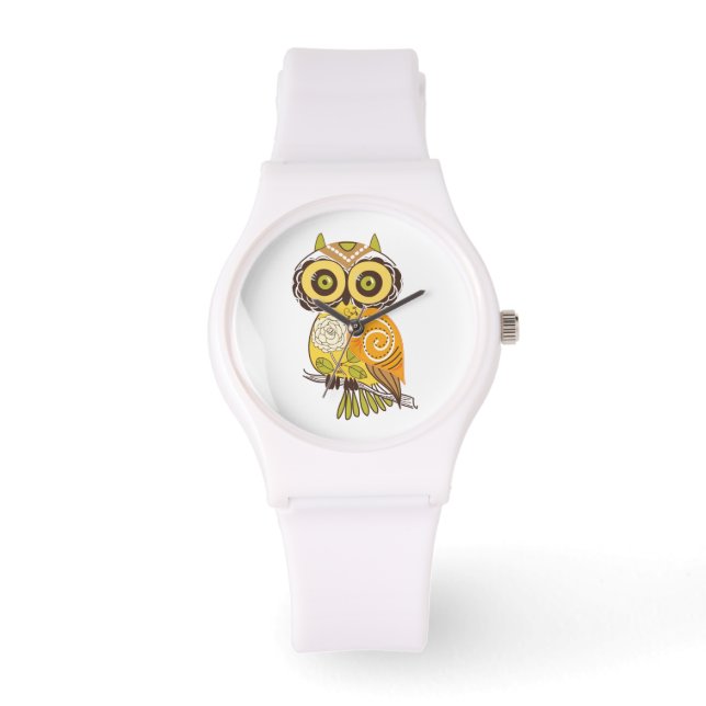 Whimsical Abstract Retro Pattern Owl Watch (Front)