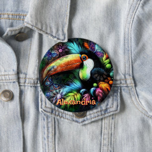 Whimsical Abstract Toucan Bird Personalized 4 Inch Round Button
