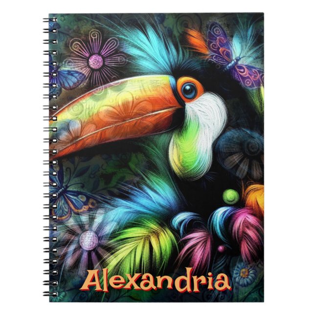 Whimsical Abstract Toucan Bird Personalized Notebook (Front)