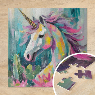 Whimsical Abstract Unicorn and Succulents Jigsaw Puzzle