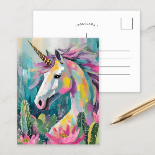 Whimsical Abstract Unicorn and Succulents Postcard
