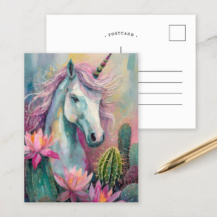 Whimsical Abstract Unicorn and Succulents Postcard