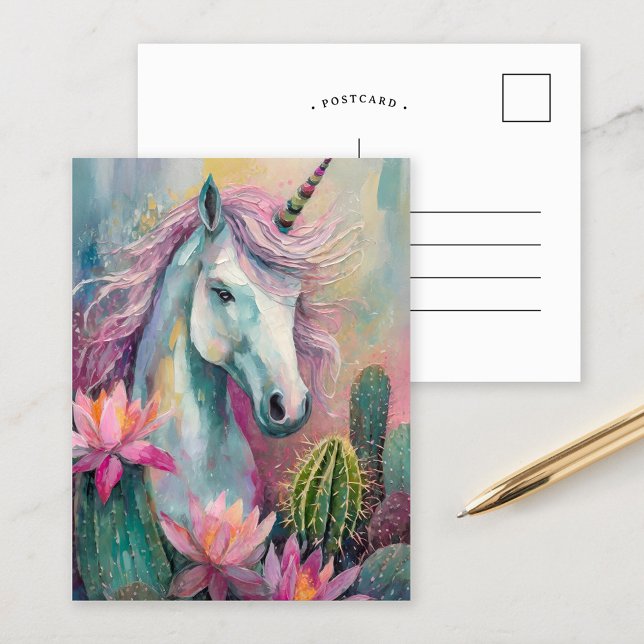 Whimsical Abstract Unicorn and Succulents Postcard (Creator Uploaded)